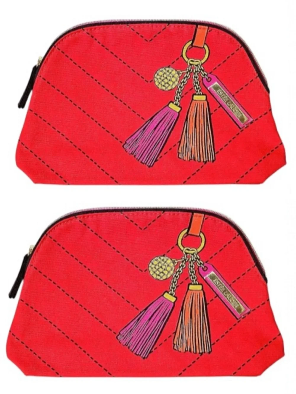 RARE Estée Lauder Beauty Illusion Makeup Bag Set 2 Pc Red Tassel Limited Edition